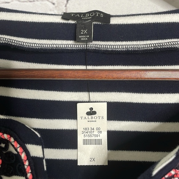 Talbots Woman’s Navy Striped Embellished V-Neck Long Sleeve Dress Size 2X New - Picture 4 of 16